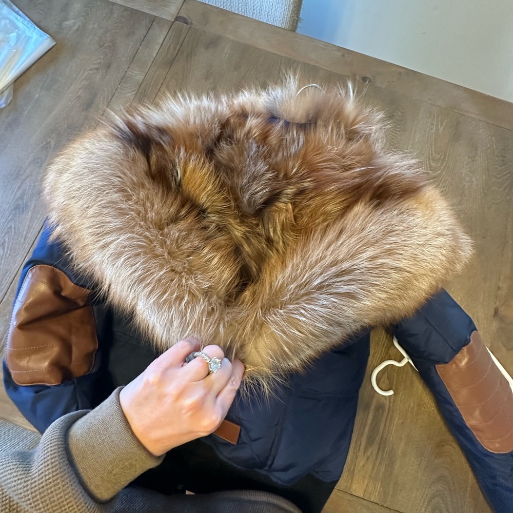 Women's Navy Bomber Jacket with Faux Fur Trim